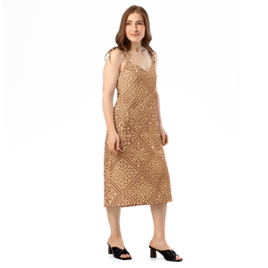 Midi Dress with Geometric Pattern Built in Bra Support - Dipaliz - Dresses