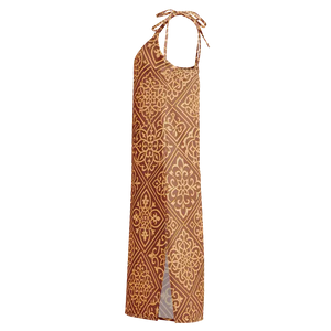 Midi Dress with Geometric Pattern Built in Bra Support - Dipaliz - Dresses