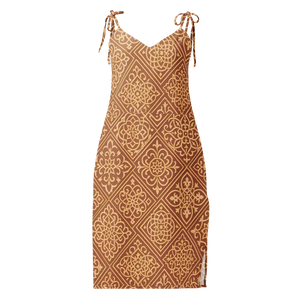 Midi Dress with Geometric Pattern Built in Bra Support - Dipaliz - Xs - Dresses