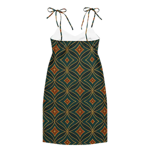 Emerald Green Midi Dress Built-in Bra Geometric Pattern - Dipaliz - Dresses