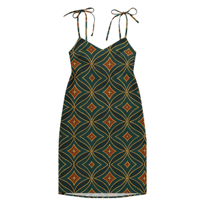 Emerald Green Midi Dress Built-in Bra Geometric Pattern - Dipaliz - Dresses