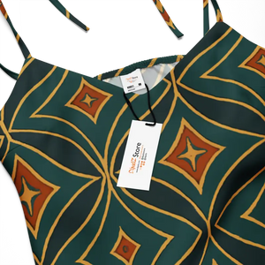 Emerald Green Midi Dress Built-in Bra Geometric Pattern - Dipaliz - Dresses