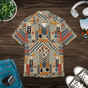 Geometric Hawaiian Button-down Shirt - Cool Summer Style - Dipaliz - s / Black Stitching - Shirts