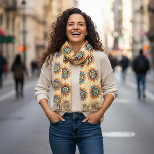 Geometric Pattern on Yellow Light Scarf - Scarves & Shawls