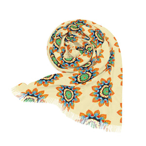 Geometric Pattern on Yellow Light Scarf - Scarves & Shawls