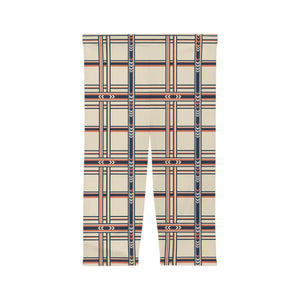 Geometric Plaid Capri Leggings - Retro Cream & Navy Patterned Women’s Activewear - s