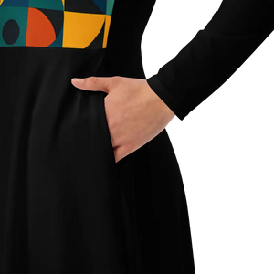 Geometric Print Long Sleeve Midi Dress - Confidence Boost - Dipaliz - Dresses