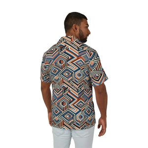 70s Hexagon Hawaiian Camp Shirt - Vintage Linen - Dipaliz - Shirts - s