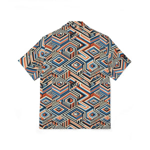 70s Hexagon Hawaiian Camp Shirt - Vintage Linen - Dipaliz - Shirts - s