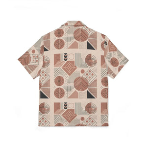 Geometric Retro Hawaiian Camp Shirt - Terracotta - Dipaliz - Shirts - s