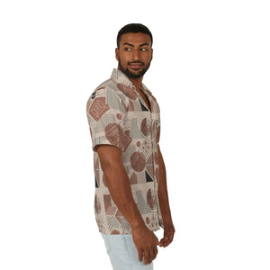 Geometric Retro Hawaiian Camp Shirt - Terracotta - Dipaliz - Shirts - s
