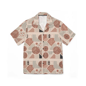 Geometric Retro Hawaiian Camp Shirt - Terracotta - Dipaliz - Shirts - s