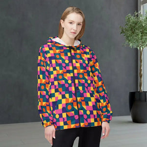 Outerwear - Geometric Retro Windbreaker Jacket — Colorful Checkerboard Pattern Xs
