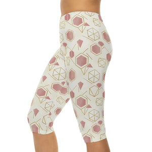 Geometric Rose Gold Capri Leggings – Blush Hexagon All-over Print - s