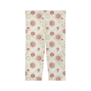 Geometric Rose Gold Capri Leggings – Blush Hexagon All-over Print - s