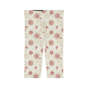 Geometric Rose Gold Capri Leggings – Blush Hexagon All-over Print - s