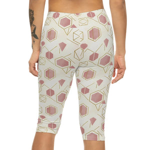 Geometric Rose Gold Capri Leggings – Blush Hexagon All-over Print - s
