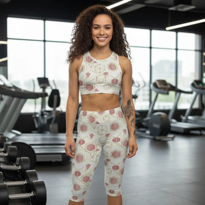 Geometric Rose Gold Capri Leggings – Blush Hexagon All-over Print - s