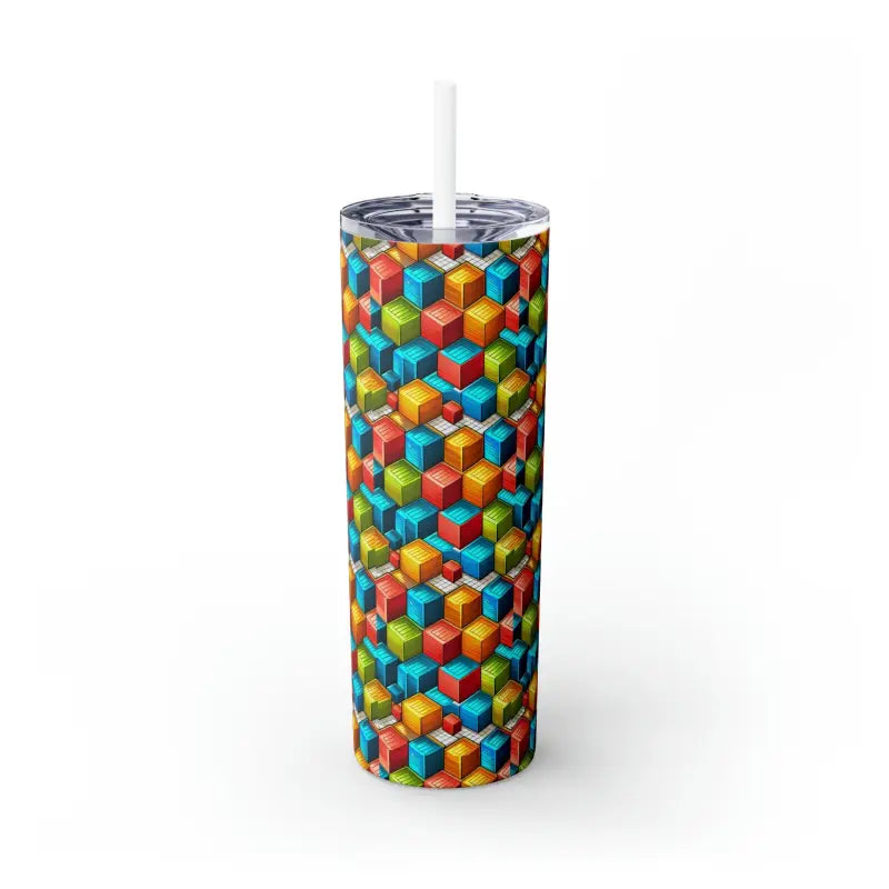 Geometric Skinny Tumbler Set with Color Matching Straws - Glossy / White / 20oz Mug