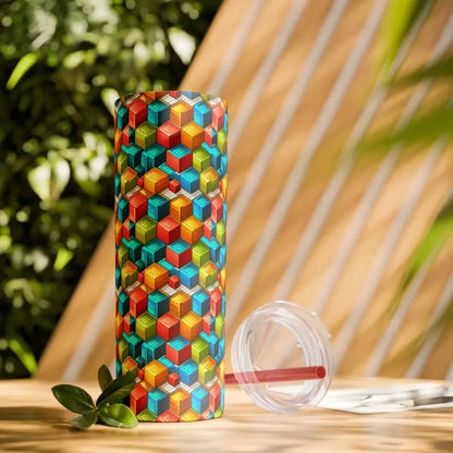 Geometric Skinny Tumbler Set with Color Matching Straws - Mug