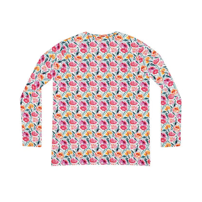 Elevate Style: Pink Floral Long Sleeve V-neck Tee for Women - All Over Prints