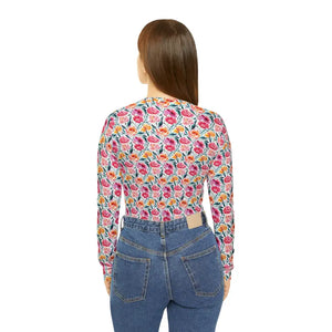 Women’s v Neck Tee Pink Floral Pattern Long Sleeve - Dipaliz - T-shirts