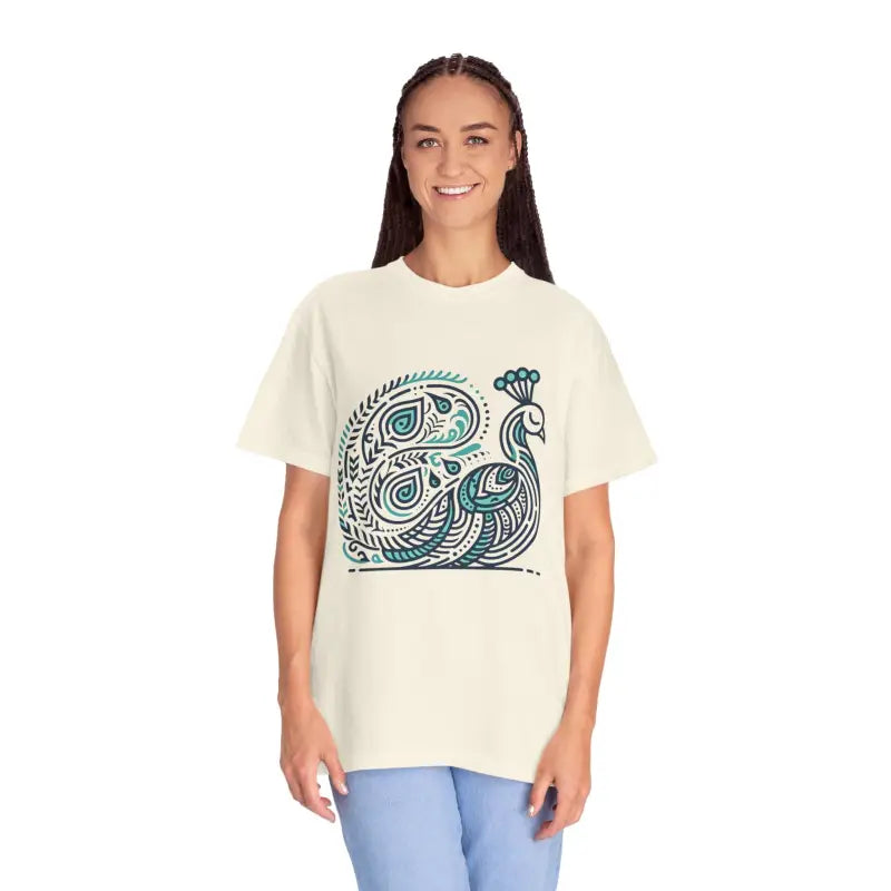 Elevate your Style with the Cozy Chic Peacock Cotton Tee - Ivory / s T-shirt