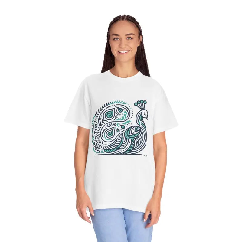 Elevate your Style with the Cozy Chic Peacock Cotton Tee - White / s T-shirt