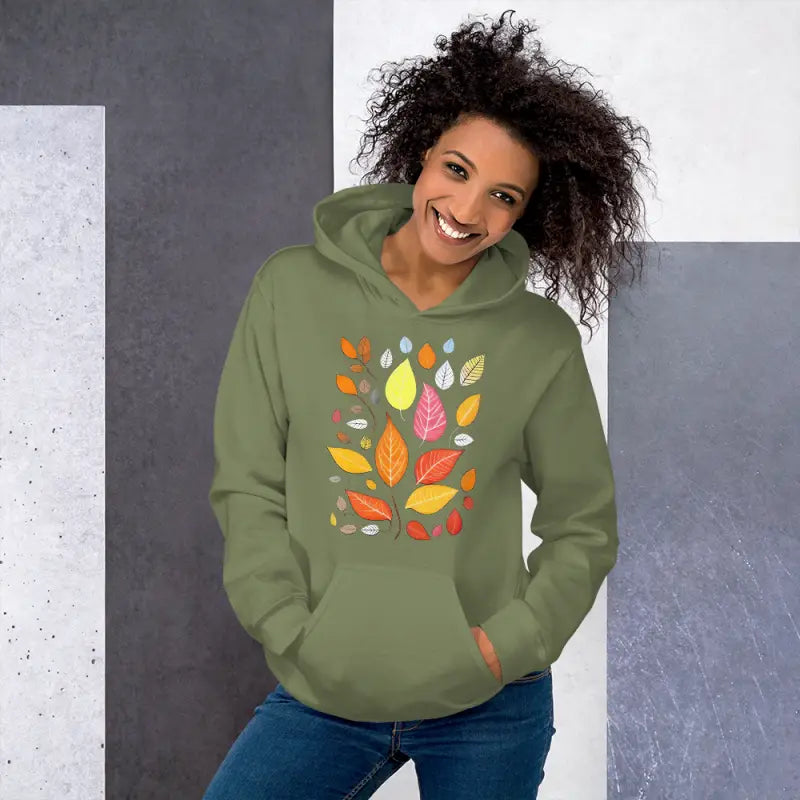 Stay Cozy in Dipaliz’s Autumn Leaves Unisex Hoodie - Military Green / s Hoodies