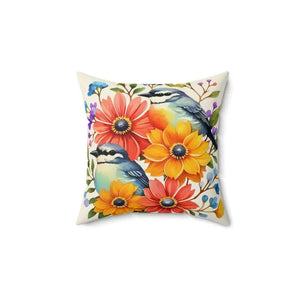 Flowers Throw Pillow - Polyester Square Birds Design - Dipaliz - 14’’ × - Pillows