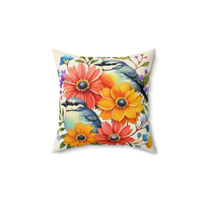 Elevate your Space: Stylish Birds & Flowers Polyester Pillow - 14’’ × Home Decor