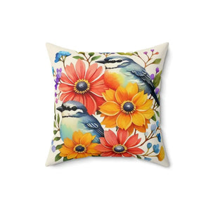 Flowers Throw Pillow - Polyester Square Birds Design - Dipaliz - 16’’ × - Pillows