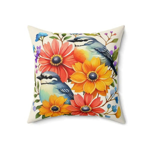 Flowers Throw Pillow - Polyester Square Birds Design - Dipaliz - 18’’ × - Pillows
