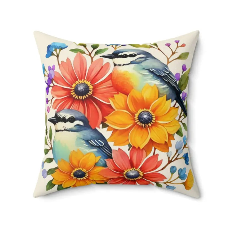 Elevate your Space: Stylish Birds & Flowers Polyester Pillow - Home Decor