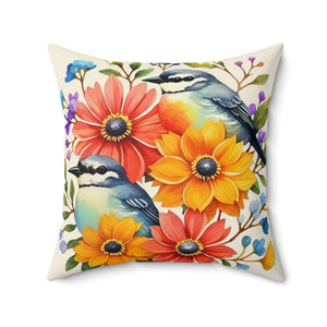 Flowers Throw Pillow - Polyester Square Birds Design - Dipaliz - Pillows