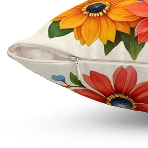 Flowers Throw Pillow - Polyester Square Birds Design - Dipaliz - Pillows