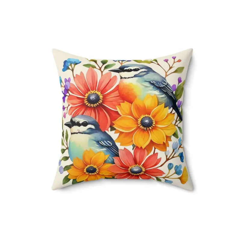 Elevate your Space: Stylish Birds & Flowers Polyester Pillow - Home Decor