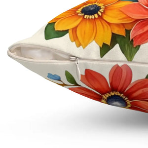 Flowers Throw Pillow - Polyester Square Birds Design - Dipaliz - Pillows