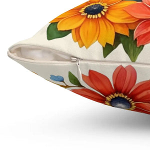 Flowers Throw Pillow - Polyester Square Birds Design - Dipaliz - Pillows