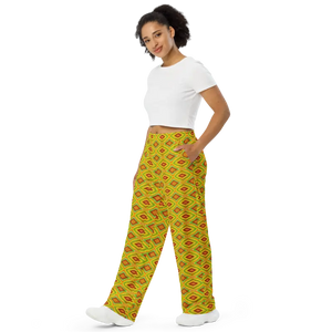 Wide Leg Pants - Bold Geometric Pattern - Dipaliz