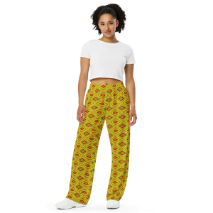 Wide Leg Pants - Bold Geometric Pattern - Dipaliz - Xs