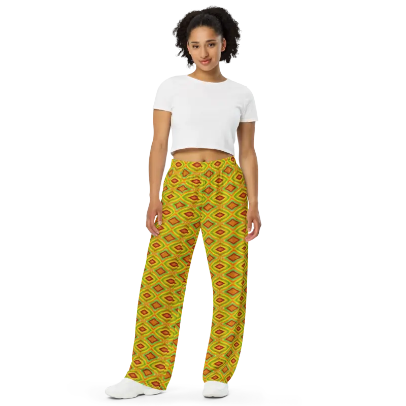 Rock Wide Leg Pants with Stylish Yellow Geometric Pattern - Xs