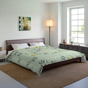 Floral Pattern Green Comforter Polyester Cozy Bedding - Dipaliz - 104’’ × 88’’ - Quilts & Comforters