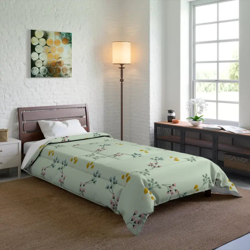 Snuggle in Style with our Green Floral Pattern Polyester Comforter - 68’’ × 92’’ Home Decor