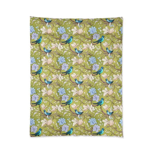 Blue Bird Comforter - Vibrant Birds and Flowers Print - Dipaliz - Quilts & Comforters