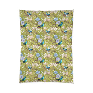 Blue Bird Comforter - Vibrant Birds and Flowers Print - Dipaliz - Quilts & Comforters