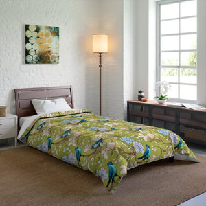 Blue Bird Comforter - Vibrant Birds and Flowers Print - Dipaliz - 68’’ × 92’’ - Quilts & Comforters