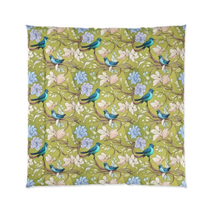 Blue Bird Comforter - Vibrant Birds and Flowers Print - Dipaliz - Quilts & Comforters
