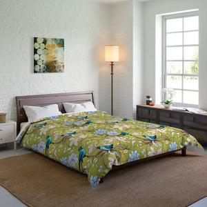 Blue Bird Comforter - Vibrant Birds and Flowers Print - Dipaliz - 88’’ × - Quilts & Comforters