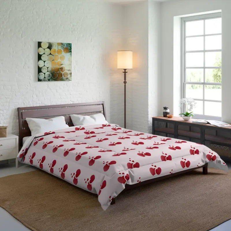 Cozy Up with our Red Hearts Polyester Comforter! - Home Decor